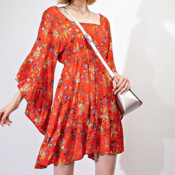 NWT Easel Floral Boho Sunset Vibes Red Dress - Picture 8 of 8